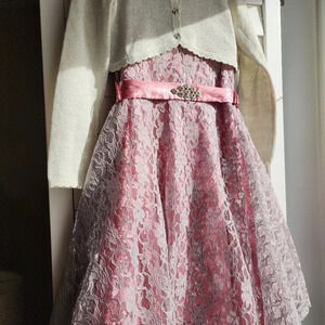 Girls Party Holidays Dress Set Cardigan Crop Dusty Rose  Silver size 8 10 M